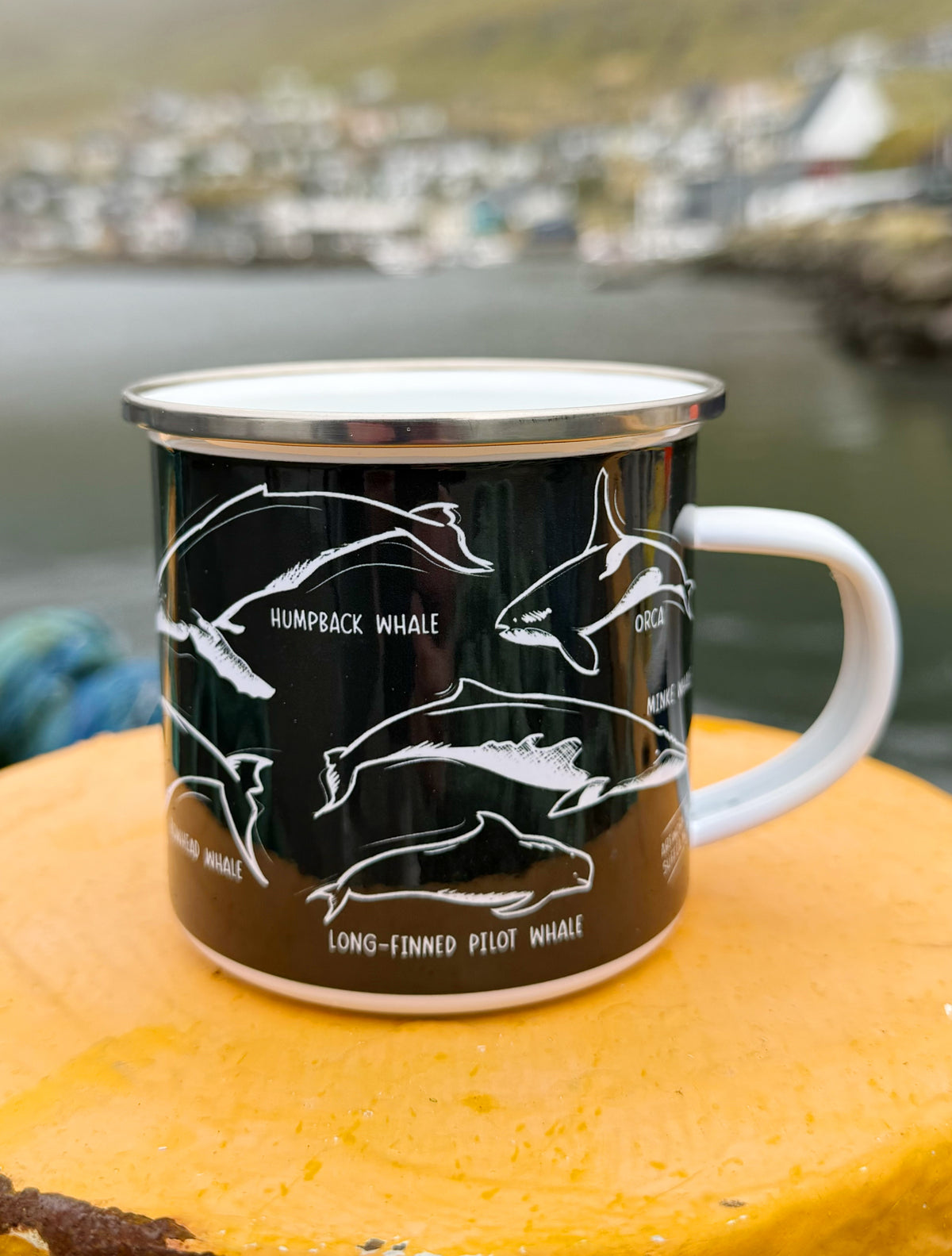 Enamel Mug - Whales - Black