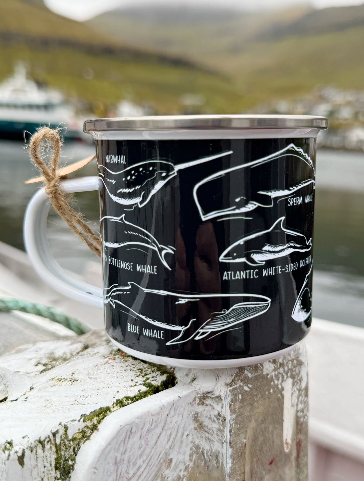 Enamel Mug - Whales - Black