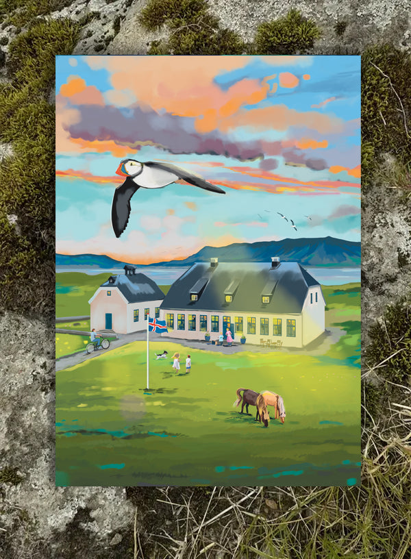 Postcard - Viðey with House